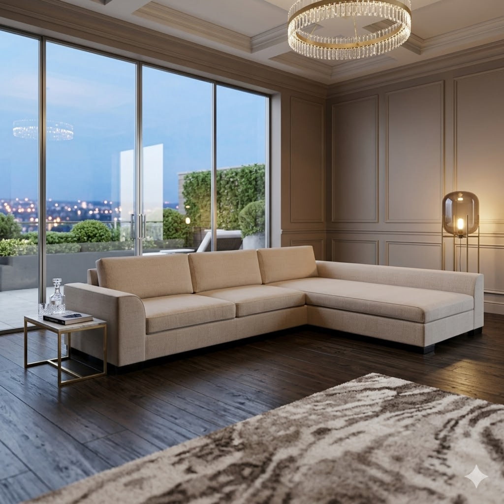 NZ Made Harbor Long-Arm with Chaise Corner Sofa-Ramsey Biscuit